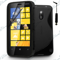 Nokia Lumia 620: Accessoire Housse Etui Pochette Coque S silicone gel + mini Stylet - NOIR