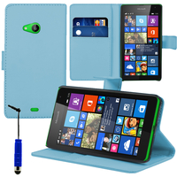 Microsoft Nokia Lumia 535/ 535 Dual SIM: Accessoire Etui portefeuille Livre Housse Coque Pochette support vidéo cuir PU + mini Stylet - BLEU