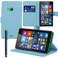 Microsoft Nokia Lumia 535/ 535 Dual SIM: Accessoire Etui portefeuille Livre Housse Coque Pochette support vidéo cuir PU + Stylet - BLEU
