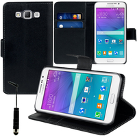 Samsung Galaxy Grand Max SM-G720N0: Accessoire Etui portefeuille Livre Housse Coque Pochette support vidéo cuir PU + mini Stylet - NOIR
