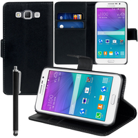 Samsung Galaxy Grand Max SM-G720N0: Accessoire Etui portefeuille Livre Housse Coque Pochette support vidéo cuir PU + Stylet - NOIR