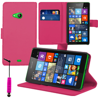 Microsoft Nokia Lumia 535/ 535 Dual SIM: Accessoire Etui portefeuille Livre Housse Coque Pochette support vidéo cuir PU + mini Stylet - ROSE