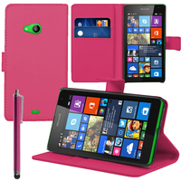 Microsoft Nokia Lumia 535/ 535 Dual SIM: Accessoire Etui portefeuille Livre Housse Coque Pochette support vidéo cuir PU + Stylet - ROSE