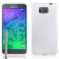Samsung Galaxy Alpha SM-G850F/ Galaxy Alfa/ Alpha (S801)/ G850FQ G850Y G850A G850T G850M G850W G8508S: Accessoire Housse Etui Pochette Coque S silicone gel + Stylet - BLANC
