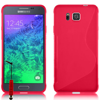Samsung Galaxy Alpha SM-G850F/ Galaxy Alfa/ Alpha (S801)/ G850FQ G850Y G850A G850T G850M G850W G8508S: Accessoire Housse Etui Pochette Coque S silicone gel + mini Stylet - ROUGE