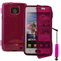 Samsung Galaxy S2 i9100/ i9105G/ Plus: Accessoire Coque Etui Housse Pochette silicone gel Portefeuille Livre rabat + mini Stylet - ROSE