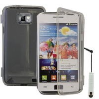 Samsung Galaxy S2 i9100/ i9105G/ Plus: Accessoire Coque Etui Housse Pochette silicone gel Portefeuille Livre rabat + mini Stylet - TRANSPARENT