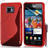 Samsung Galaxy S2 i9100/ i9105G/ Plus: Accessoire Housse Etui Pochette Coque S silicone gel + Stylet - ROUGE