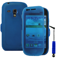Samsung Galaxy S3 mini i8190/ i8200 VE: Accessoire Coque Etui Housse Pochette silicone gel Portefeuille Livre rabat + mini Stylet - BLEU