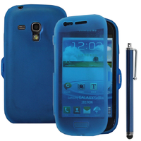 Samsung Galaxy S3 mini i8190/ i8200 VE: Accessoire Coque Etui Housse Pochette silicone gel Portefeuille Livre rabat + Stylet - BLEU