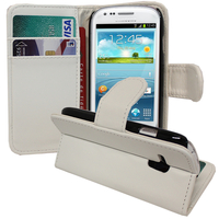Samsung Galaxy S3 mini i8190/ i8200 VE: Accessoire Etui portefeuille Livre Housse Coque Pochette support vidéo cuir PU - BLANC