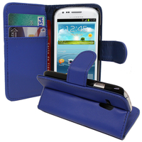 Samsung Galaxy S3 mini i8190/ i8200 VE: Accessoire Etui portefeuille Livre Housse Coque Pochette support vidéo cuir PU - BLEU FONCE