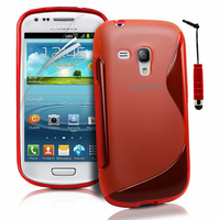 Samsung Galaxy S3 mini i8190/ i8200 VE: Accessoire Housse Etui Pochette Coque S silicone gel + mini Stylet - ROUGE
