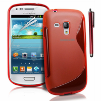 Samsung Galaxy S3 mini i8190/ i8200 VE: Accessoire Housse Etui Pochette Coque S silicone gel + Stylet - ROUGE