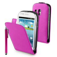 Samsung Galaxy S3 mini i8190/ i8200 VE: Accessoire Housse coque etui cuir fine slim + Stylet - ROSE