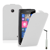 Nokia Lumia 630/ 635/ 638: Accessoire Housse coque etui cuir fine slim + mini Stylet - BLANC