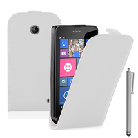 Nokia Lumia 630/ 635/ 638: Accessoire Housse coque etui cuir fine slim + Stylet - BLANC