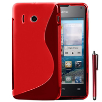 Huawei Ascend Y300: Accessoire Housse Etui Pochette Coque S silicone gel + Stylet - ROUGE