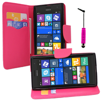 Nokia Lumia 735/ 730 Dual Sim: Accessoire Etui portefeuille Livre Housse Coque Pochette support vidéo cuir PU effet tissu + mini Stylet - ROSE