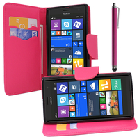 Nokia Lumia 735/ 730 Dual Sim: Accessoire Etui portefeuille Livre Housse Coque Pochette support vidéo cuir PU effet tissu + Stylet - ROSE