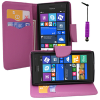 Nokia Lumia 735/ 730 Dual Sim: Accessoire Etui portefeuille Livre Housse Coque Pochette support vidéo cuir PU effet tissu + mini Stylet - VIOLET