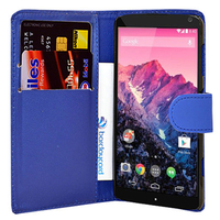 Google Nexus 5: Accessoire Etui portefeuille Livre Housse Coque Pochette cuir PU - BLEU FONCE