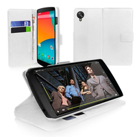 Google Nexus 5: Accessoire Etui portefeuille Livre Housse Coque Pochette support vidéo cuir PU - BLANC