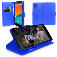 Google Nexus 5: Accessoire Etui portefeuille Livre Housse Coque Pochette support vidéo cuir PU - BLEU FONCE