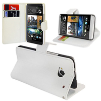 HTC One Mini M4/ 601/ 601e/ 601n/ 601s: Accessoire Etui portefeuille Livre Housse Coque Pochette support vidéo cuir PU - BLANC