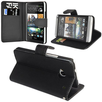 HTC One Mini M4/ 601/ 601e/ 601n/ 601s: Accessoire Etui portefeuille Livre Housse Coque Pochette support vidéo cuir PU - NOIR