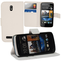 HTC Desire 500/ Dual Sim: Accessoire Etui portefeuille Livre Housse Coque Pochette support vidéo cuir PU - BLANC
