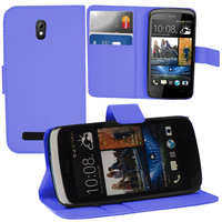 HTC Desire 500/ Dual Sim: Accessoire Etui portefeuille Livre Housse Coque Pochette support vidéo cuir PU - BLEU FONCE