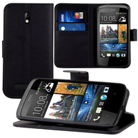 HTC Desire 500/ Dual Sim: Accessoire Etui portefeuille Livre Housse Coque Pochette support vidéo cuir PU - NOIR