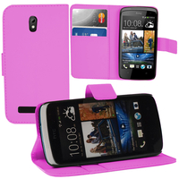 HTC Desire 500/ Dual Sim: Accessoire Etui portefeuille Livre Housse Coque Pochette support vidéo cuir PU - ROSE