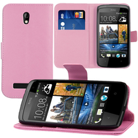 HTC Desire 500/ Dual Sim: Accessoire Etui portefeuille Livre Housse Coque Pochette support vidéo cuir PU - ROSE-PALE