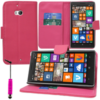 Nokia Lumia 930: Accessoire Etui portefeuille Livre Housse Coque Pochette support vidéo cuir PU + mini Stylet - ROSE