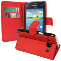 Samsung Galaxy Core I8260/ I8262 Dual Sim: Accessoire Etui portefeuille Livre Housse Coque Pochette support vidéo cuir PU - ROUGE