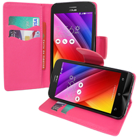 Asus Zenfone 2 ZE500CL/ Zenfone 2E: Accessoire Etui portefeuille Livre Housse Coque Pochette support vidéo cuir PU effet tissu - ROSE