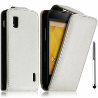 Google Nexus 4 E960/ Mako: Accessoire Etui Housse Coque Pochette simili cuir + Stylet - BLANC