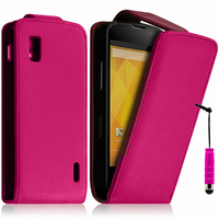 Google Nexus 4 E960/ Mako: Accessoire Etui Housse Coque Pochette simili cuir + mini Stylet - ROSE