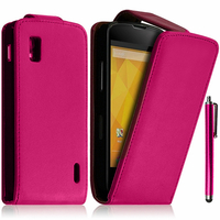 Google Nexus 4 E960/ Mako: Accessoire Etui Housse Coque Pochette simili cuir + Stylet - ROSE