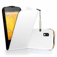 Google Nexus 4 E960/ Mako: Accessoire Housse coque etui cuir fine slim + mini Stylet - BLANC