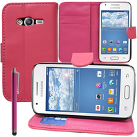Samsung Galaxy Trend 2 Lite SM-G318H: Accessoire Etui portefeuille Livre Housse Coque Pochette support vidéo cuir PU + Stylet - ROSE