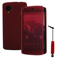 Google Nexus 5: Accessoire Coque Etui Housse Pochette silicone gel Portefeuille Livre rabat + mini Stylet - ROUGE