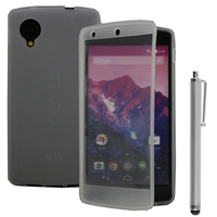 Google Nexus 5: Accessoire Coque Etui Housse Pochette silicone gel Portefeuille Livre rabat + Stylet - TRANSPARENT