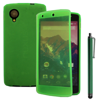 Google Nexus 5: Accessoire Coque Etui Housse Pochette silicone gel Portefeuille Livre rabat + Stylet - VERT