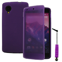 Google Nexus 5: Accessoire Coque Etui Housse Pochette silicone gel Portefeuille Livre rabat + mini Stylet - VIOLET