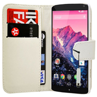 Google Nexus 5: Accessoire Etui portefeuille Livre Housse Coque Pochette cuir PU + mini Stylet - BLANC