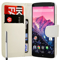 Google Nexus 5: Accessoire Etui portefeuille Livre Housse Coque Pochette cuir PU + Stylet - BLANC