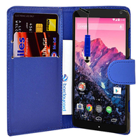Google Nexus 5: Accessoire Etui portefeuille Livre Housse Coque Pochette cuir PU + mini Stylet - BLEU FONCE